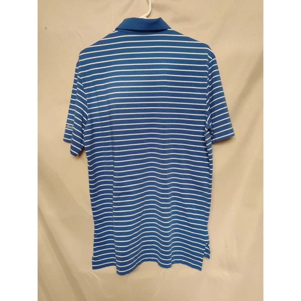 Polo Golf Ralph Lauren Performance Oak Tree Mens MEDIUM Blue White Striped Shirt